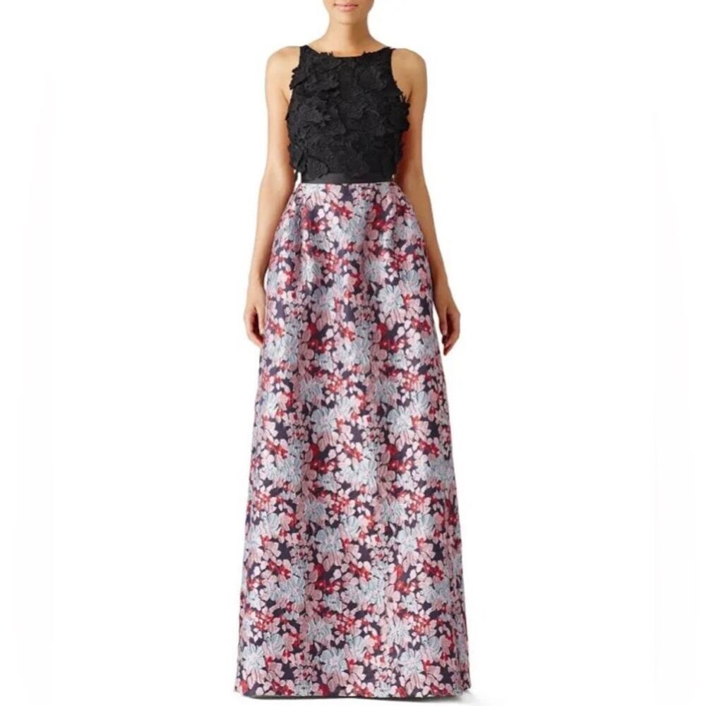 ML Monique Lhuillier Multi Floral Jacquard maxi dress Gown size 0 C10
